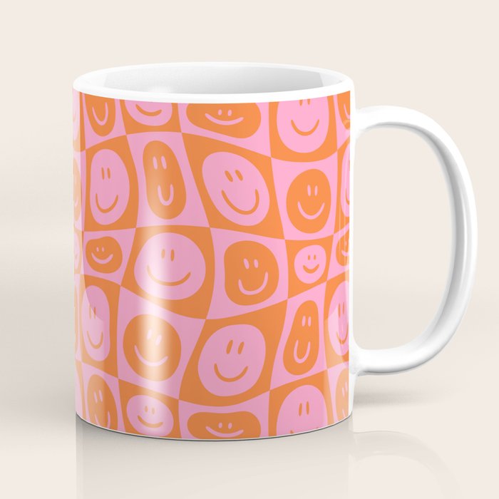 Retro happy face checkered pattern Coffee Mug Gallery Image 1