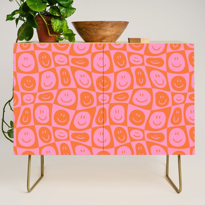 Retro happy face checkered pattern Credenza Gallery Image 1