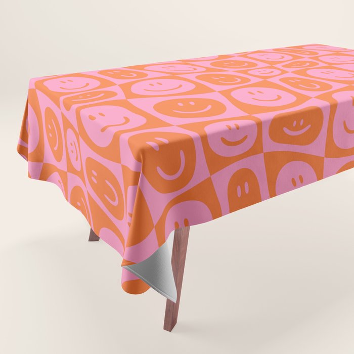 Retro happy face checkered pattern Tablecloth Gallery Image 1