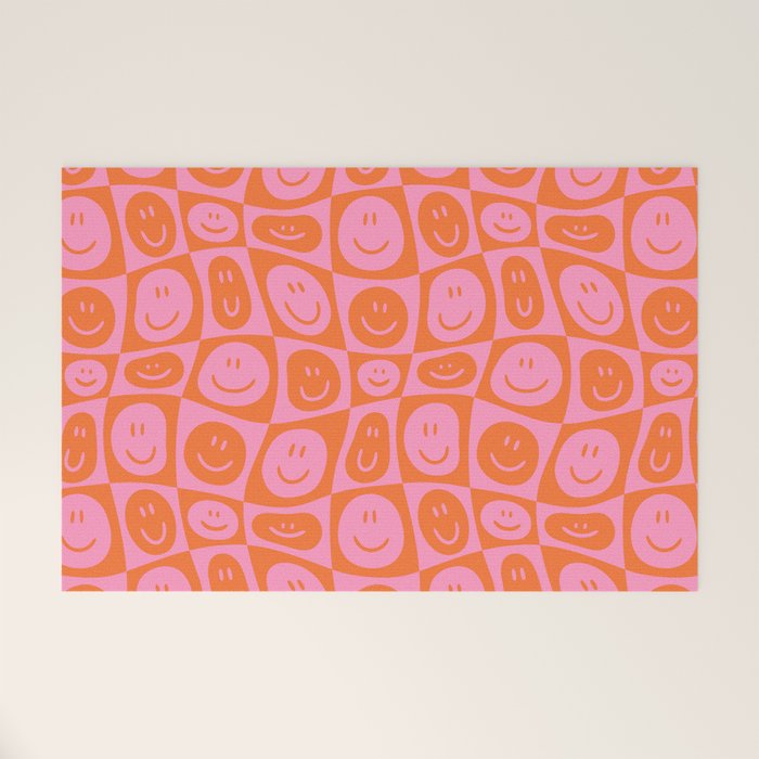 Retro happy face checkered pattern Welcome Mat Gallery Image 1