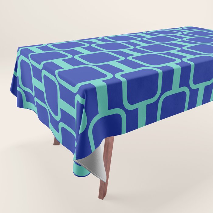 Mod Links Mid Century Modern Geometric Pattern Blue Aqua Tablecloth Gallery Image 1