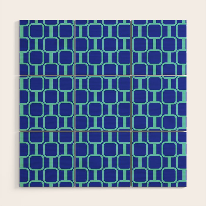 Mod Links Mid Century Modern Geometric Pattern Blue Aqua Wood Wall Art Gallery Image 1