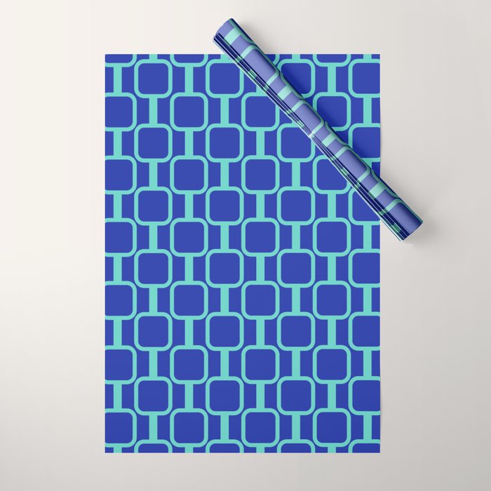 Mod Links Mid Century Modern Geometric Pattern Blue Aqua Wrapping Paper Gallery Image 1