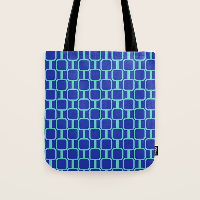 Mod Links Mid Century Modern Geometric Pattern Blue Aqua Tote Bag Gallery Image 1