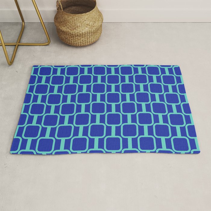 Mod Links Mid Century Modern Geometric Pattern Blue Aqua Rug Gallery Image 1