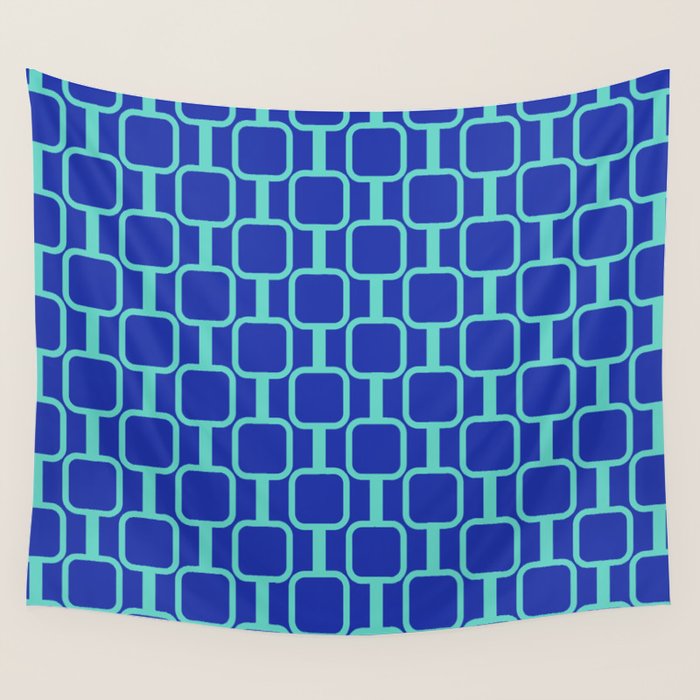 Mod Links Mid Century Modern Geometric Pattern Blue Aqua Wall Tapestry Gallery Image 1