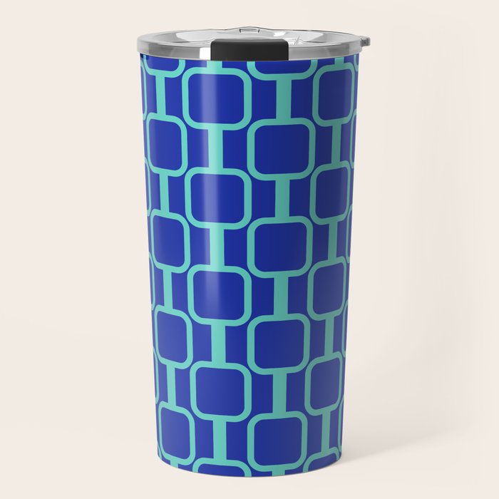 Mod Links Mid Century Modern Geometric Pattern Blue Aqua Travel Mug Gallery Image 1