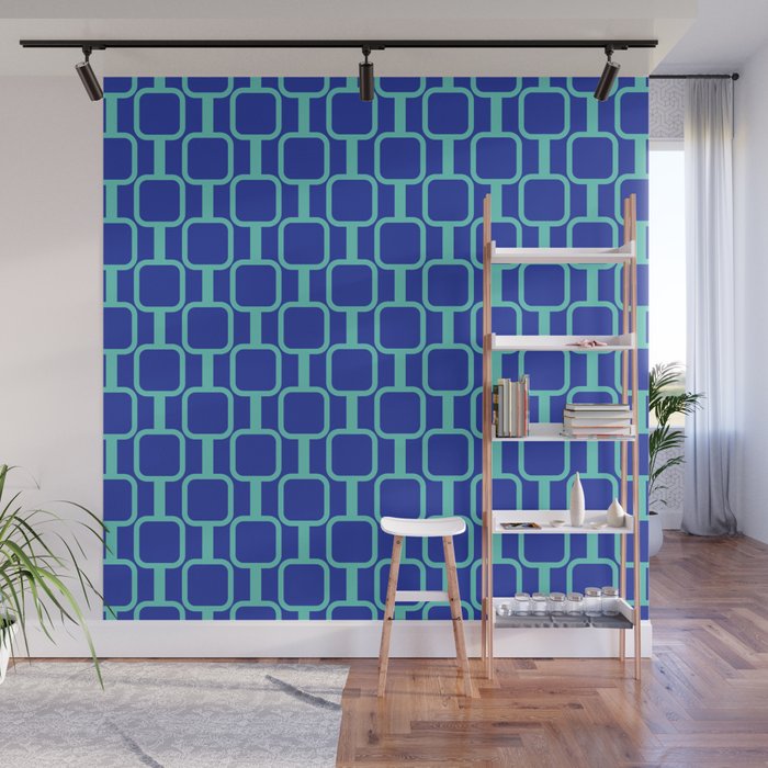 Mod Links Mid Century Modern Geometric Pattern Blue Aqua Wall Mural Gallery Image 1