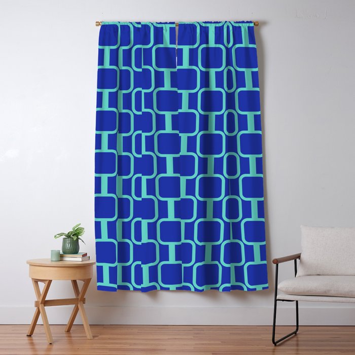 Mod Links Mid Century Modern Geometric Pattern Blue Aqua Window Curtain Gallery Image 1