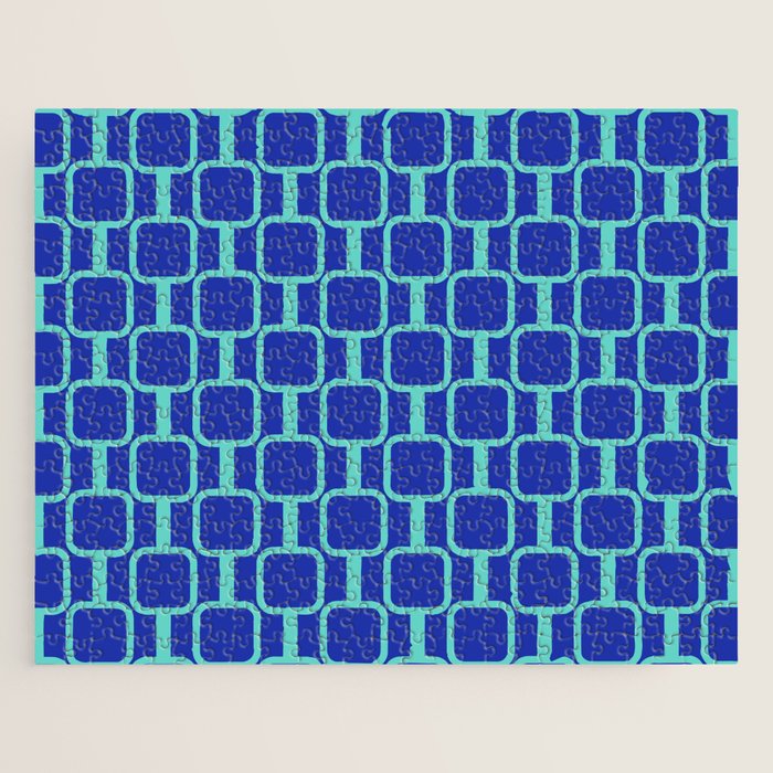 Mod Links Mid Century Modern Geometric Pattern Blue Aqua Jigsaw Puzzle Gallery Image 1