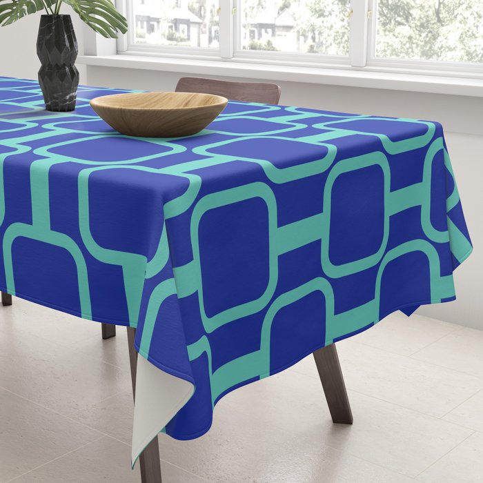 Mod Links Mid Century Modern Geometric Pattern Blue Aqua Tablecloth Gallery Image 3