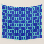 Mod Links Mid Century Modern Geometric Pattern Blue Aqua Wall Tapestry Gallery Image 4