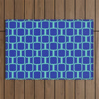 Mod Links Mid Century Modern Geometric Pattern Blue Aqua Outdoor Rug Gallery Image 1