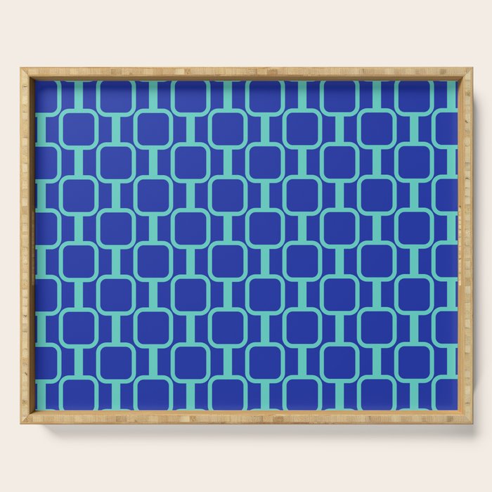 Mod Links Mid Century Modern Geometric Pattern Blue Aqua Serving Tray Gallery Image 1