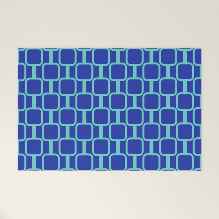 Mod Links Mid Century Modern Geometric Pattern Blue Aqua Welcome Mat Gallery Image 1