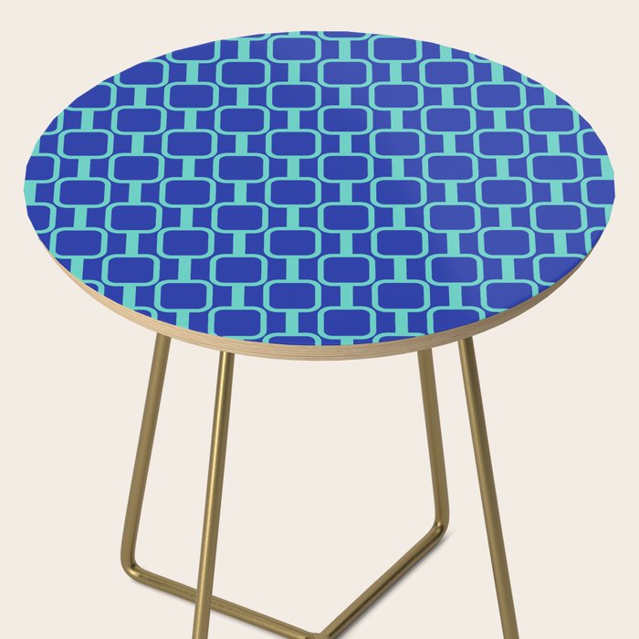 Mod Links Mid Century Modern Geometric Pattern Blue Aqua Side Table Gallery Image 2