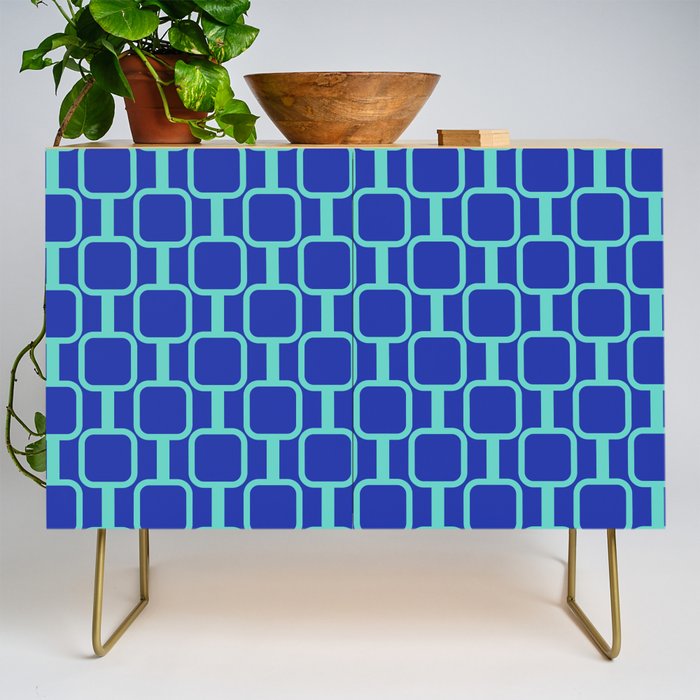Mod Links Mid Century Modern Geometric Pattern Blue Aqua Credenza Gallery Image 1