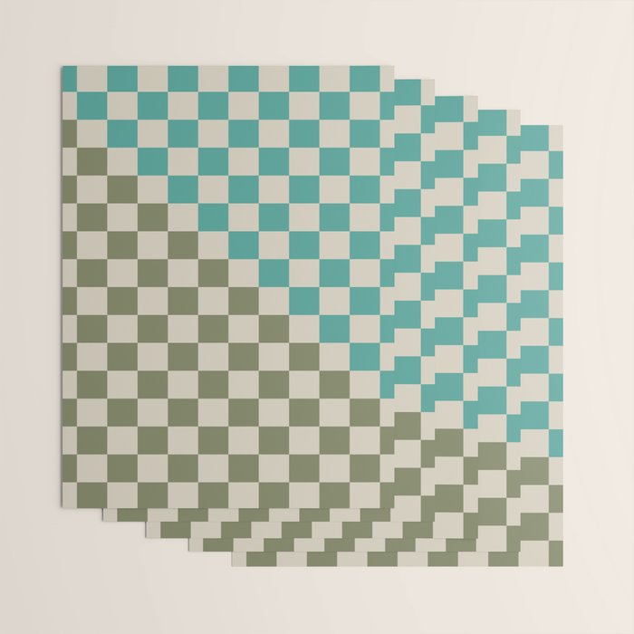 Checkerboard Diagonal Check Pattern in Vintage Olive Green and Turquoise Teal Wrapping Paper Gallery Image 3
