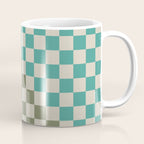 Checkerboard Diagonal Check Pattern in Vintage Olive Green and Turquoise Teal Coffee Mug Gallery Image 1