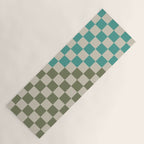 Checkerboard Diagonal Check Pattern in Vintage Olive Green and Turquoise Teal Yoga Mat Gallery Image 1