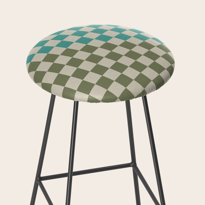 Checkerboard Diagonal Check Pattern in Vintage Olive Green and Turquoise Teal Stool Gallery Image 2
