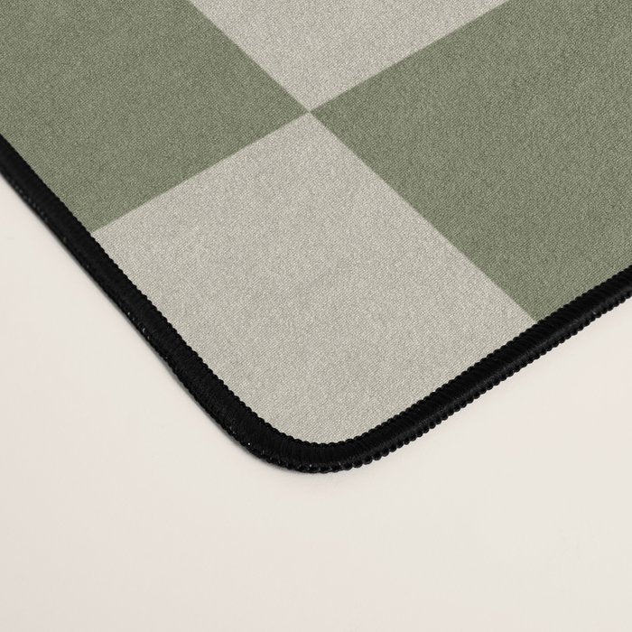 Checkerboard Diagonal Check Pattern in Vintage Olive Green and Turquoise Teal Desk Mat Gallery Image 4