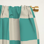 Checkerboard Diagonal Check Pattern in Vintage Olive Green and Turquoise Teal Window Curtain Gallery Image 2