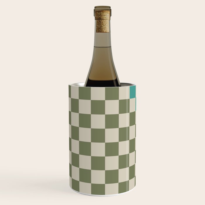 Checkerboard Diagonal Check Pattern in Vintage Olive Green and Turquoise Teal Wine Chiller Gallery Image 2