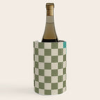 Checkerboard Diagonal Check Pattern in Vintage Olive Green and Turquoise Teal Wine Chiller Gallery Image 2