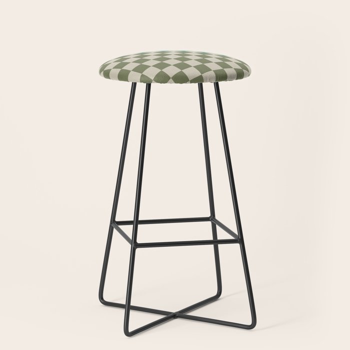 Checkerboard Diagonal Check Pattern in Vintage Olive Green and Turquoise Teal Stool Gallery Image 1