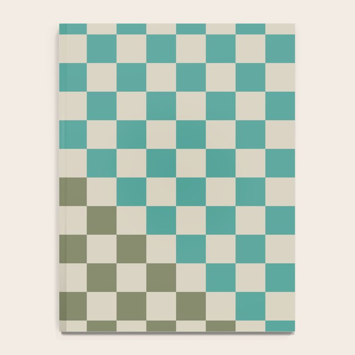 Checkerboard Diagonal Check Pattern in Vintage Olive Green and Turquoise Teal Notebook Gallery Image 4