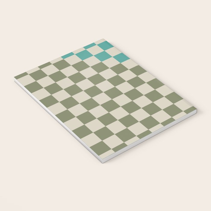 Checkerboard Diagonal Check Pattern in Vintage Olive Green and Turquoise Teal Notebook Gallery Image 3