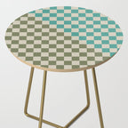 Checkerboard Diagonal Check Pattern in Vintage Olive Green and Turquoise Teal Side Table Gallery Image 2