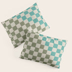 Checkerboard Diagonal Check Pattern in Vintage Olive Green and Turquoise Teal Pillow Sham Gallery Image 3