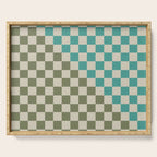 Checkerboard Diagonal Check Pattern in Vintage Olive Green and Turquoise Teal Serving Tray Gallery Image 1
