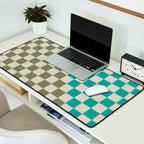 Checkerboard Diagonal Check Pattern in Vintage Olive Green and Turquoise Teal Desk Mat Gallery Image 2