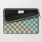 Checkerboard Diagonal Check Pattern in Vintage Olive Green and Turquoise Teal Laptop Sleeve Gallery Image 2