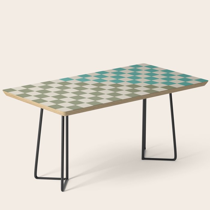 Checkerboard Diagonal Check Pattern in Vintage Olive Green and Turquoise Teal Coffee Table Gallery Image 1