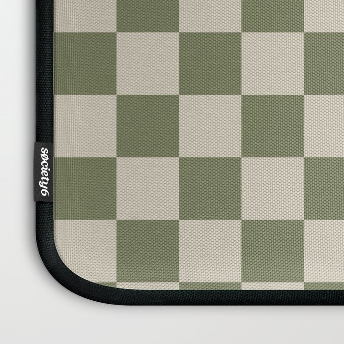 Checkerboard Diagonal Check Pattern in Vintage Olive Green and Turquoise Teal Laptop Sleeve Gallery Image 3