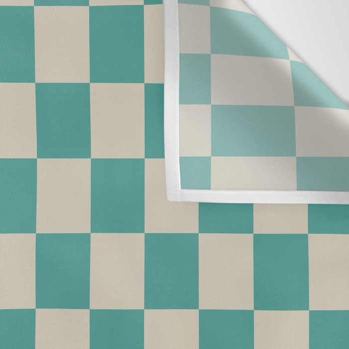 Checkerboard Diagonal Check Pattern in Vintage Olive Green and Turquoise Teal Wall Tapestry Gallery Image 3