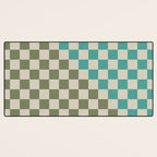Checkerboard Diagonal Check Pattern in Vintage Olive Green and Turquoise Teal Desk Mat Gallery Image 3
