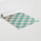Checkerboard Diagonal Check Pattern in Vintage Olive Green and Turquoise Teal Yoga Mat Gallery Image 2