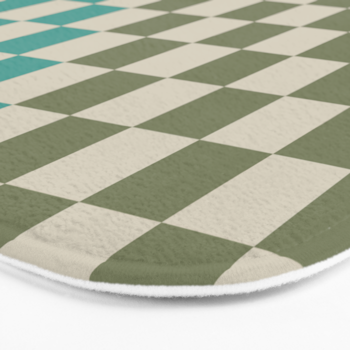 Checkerboard Diagonal Check Pattern in Vintage Olive Green and Turquoise Teal Bath Mat Gallery Image 3