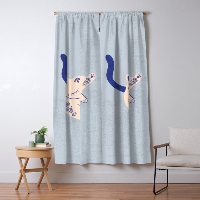 Purrcelin Cat Butt - Delft Porcelain Kitty Window Curtain Gallery Image 1