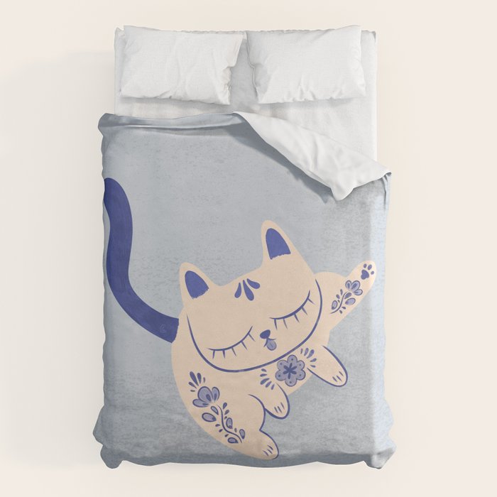 Purrcelin Cat Butt - Delft Porcelain Kitty Duvet Cover Gallery Image 6