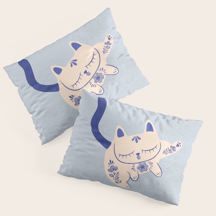Purrcelin Cat Butt - Delft Porcelain Kitty Pillow Sham Gallery Image 1