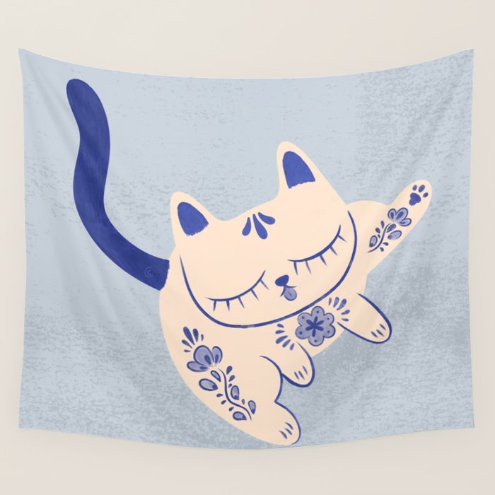 Purrcelin Cat Butt - Delft Porcelain Kitty Wall Tapestry Gallery Image 1