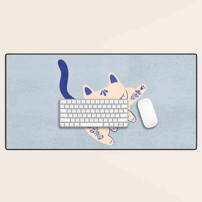 Purrcelin Cat Butt - Delft Porcelain Kitty Desk Mat Gallery Image 1