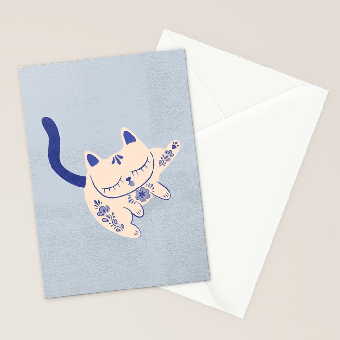 Purrcelin Cat Butt - Delft Porcelain Kitty Stationery Card Gallery Image 2
