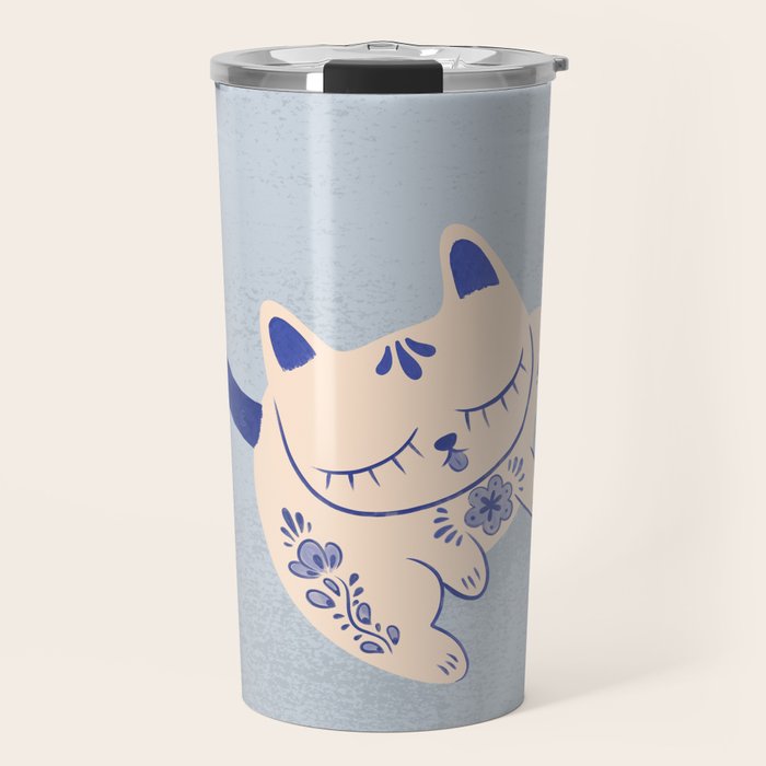 Purrcelin Cat Butt - Delft Porcelain Kitty Travel Mug Gallery Image 1